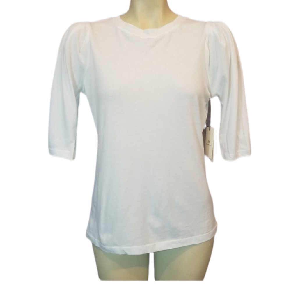 Something Navy White Puffed Sleeve Top Size XS‎